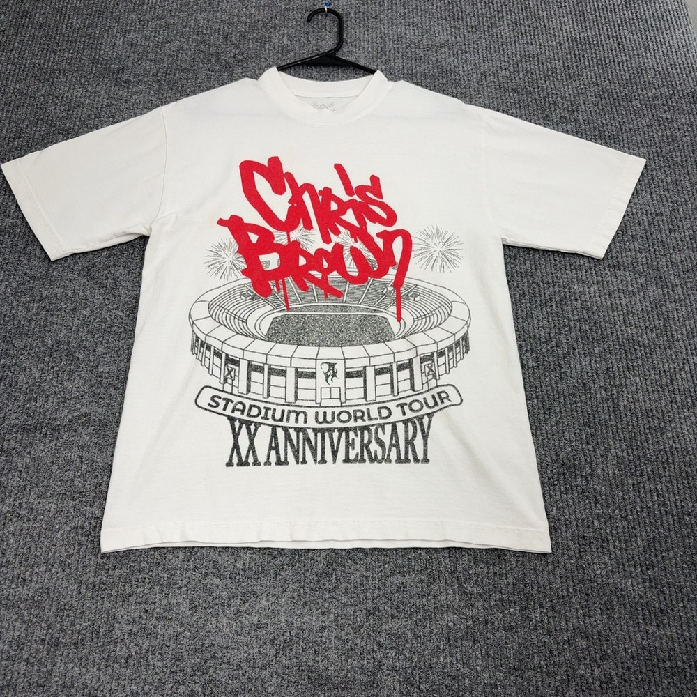 Chris Brown T Shirt Men S White Cotton Stadium World Tour XX Anniversary Graphic